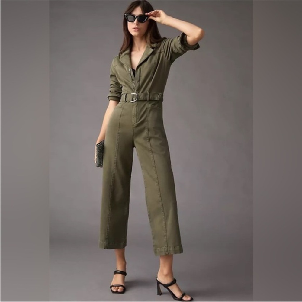 Paige Jumpsuit Anessa Self Tie Long Sleeve in Vintage Brushed Olive Green